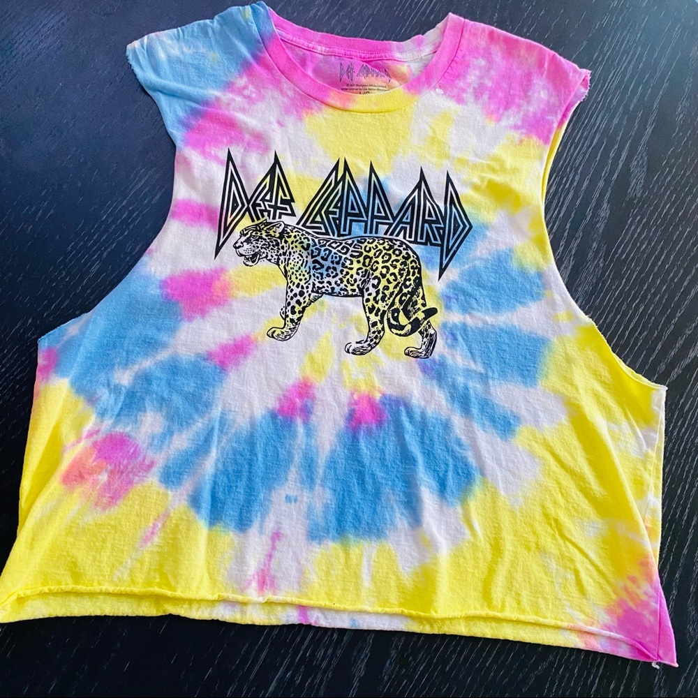 DEF LEPPARD Tie Dye Raw Hem Muscle Tank New Size Large